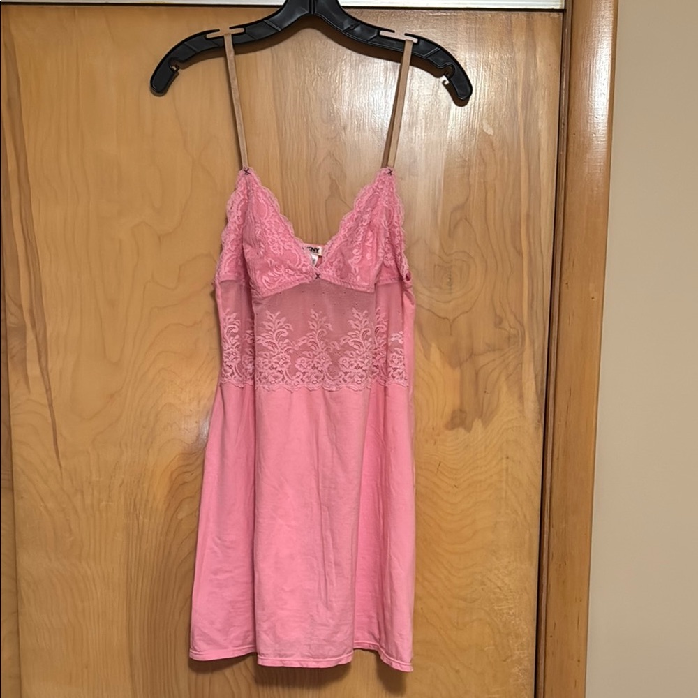 DKNY Large Pink Lace Trim Slip Dress